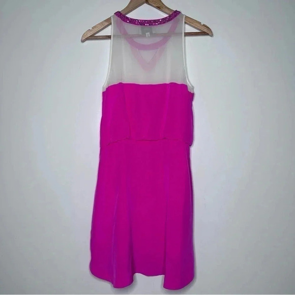 Madison Marcus NEW Neiman Marcus Hot Pink Silk Rhinestone Mini Blouson Dress XS - Picture 6 of 8